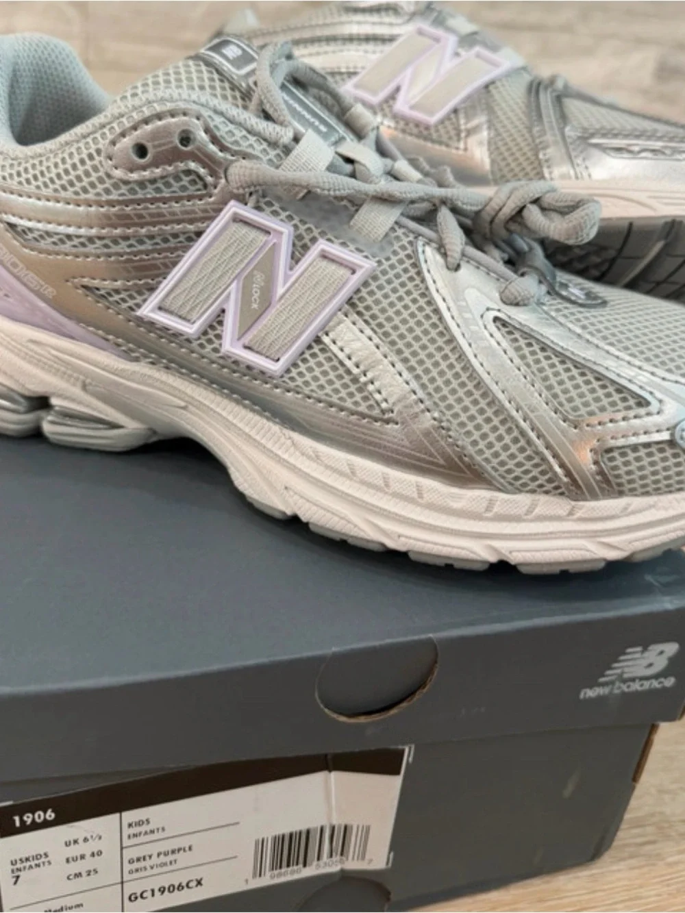 New Balance Grey and Light Purple Athletic Sneakers
